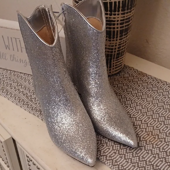 Silver Glitter Women's Boots - Picture 4 of 7